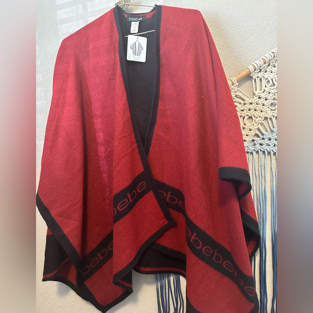 Bebe poncho black and red wine new